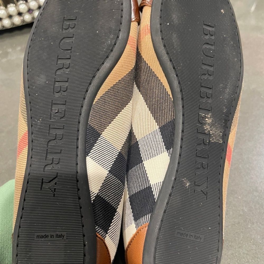 Burberry Beige/Tan Nova Check Canvas and Leather Buckle Ballet - Picture 2 of 3